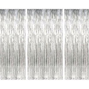 Metallic Foil Fringe Curtain Pack Of 3 - Silver