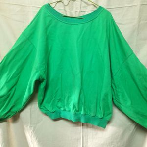 Women Oversize Green Sweatshirt Chunky Pullover