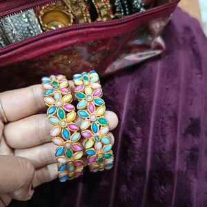 Pack Of 2 Multicolored Stone Metal Bangles