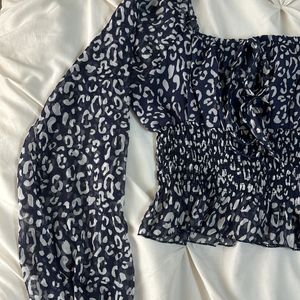 Blue White Leopard Print Top