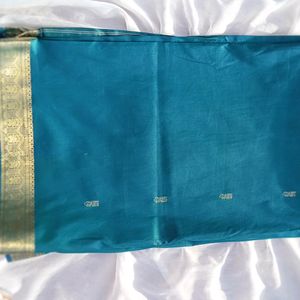 Peacock Blue Saree With Blouse Duble Shade Sare