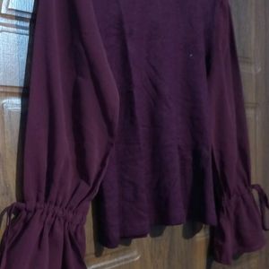 GIRL FULL SLEEVE ROUND NECK MAROON TOP