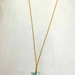 Cute Ocean Blue 🦋 Butterfly Pendant With Chain