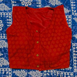 Padded Red V-Neck Blouse