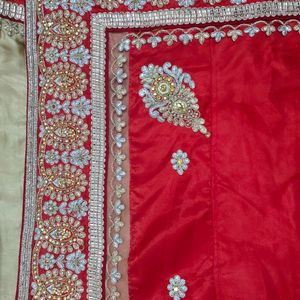 Red With Sandal Net & Silk Saree