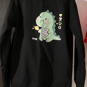 Cute Dinosaur Print Women Black Sweatshirt