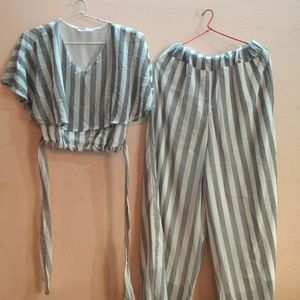 Grey And White Vertical Stripes 2 Piece Co Ord Set