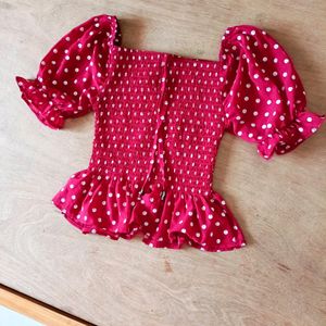 🍒 PUFF SLEEVE POLKA DOT RED TOP❤️🍒