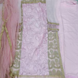 Pink Cotton Suit With Dupatta