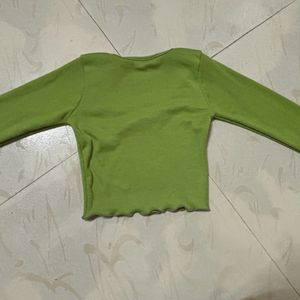 Green Crop Top With Full Sleeves