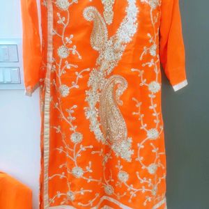 Beautiful Orange Colour Heavy Work Sharara Suit