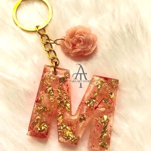 'M' Initial Keychain With Rose Charm😍