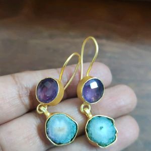 Gold Polished Earrings With Stones