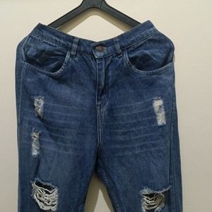 Women High Rise Blue Ripped Jeans