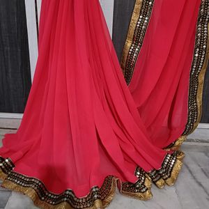 Red And Gold Toned Sequence Embroidered Saree