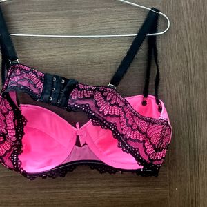 Neon Pink With Black Net Bra For Women.