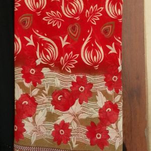 New Red And Beige Color Floral Saree