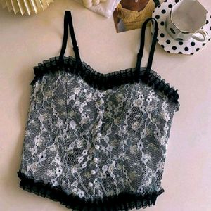 French Print Lace Cami Top Combo