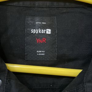 Spykar Men Black Dyed Regular Slim Fit Full Sleeve