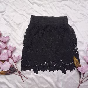 Black Lace Detail Mini Skirt