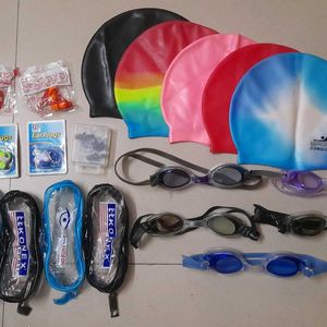 Swimming Cap + Goggles + Nose & Ear Plugs