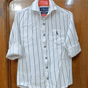 White Colour Fancy Lining Shirt For Kids