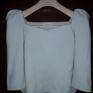 Mint Fitted Top With Bow Sleeves