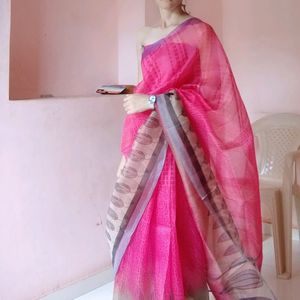 Net Saree With Unstitched Blouse