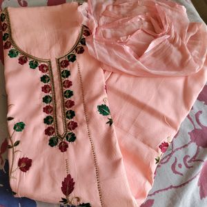 Embroided Peach Suit Fabric