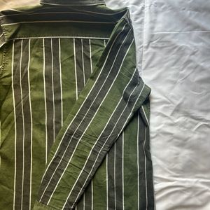 Green Striped Slim Fit Shirt - Size M