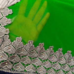 green colour white border saree