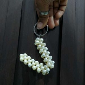 Handmade Pearl Initial V Keychain