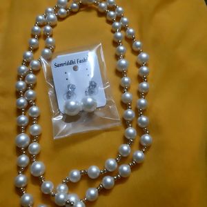 2 Layer Pearl Necklace With Earrings Free