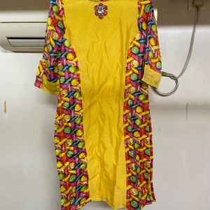 Yellow Color Raw Silk Kurti