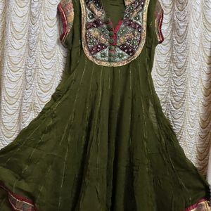 Olive Green Georgette Anarkali Kurta Set