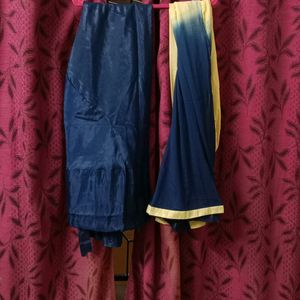 Golden And Blue Anarkali Churidar Set