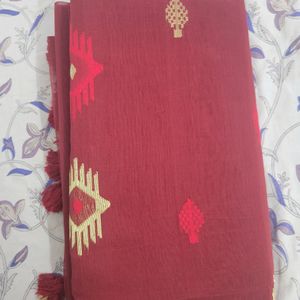 Handloom Half Silk Jamdani Motif Saree With Bp