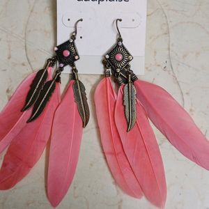 Branded PINK Feather Earrings