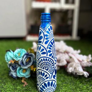 Handpainted Blue Glass Bottle