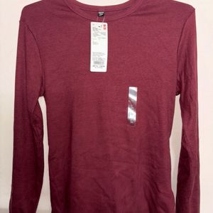 Miniso Maroon Full Sleeve Fitted Top