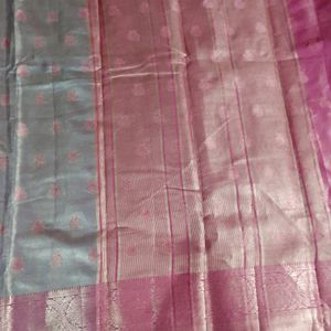 Fixed Price Drop New Pastel GreenTissue Pattu Sare