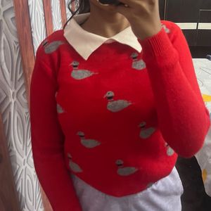 Red Swans Collar Sweater