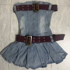 y2k vintage denim belted mini dress🤩