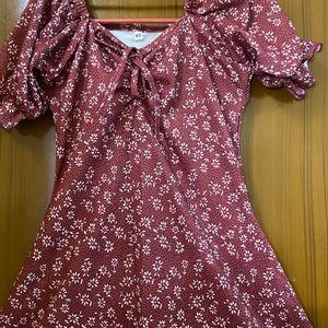 Maroon Mini Sexy Flowers Print Dress