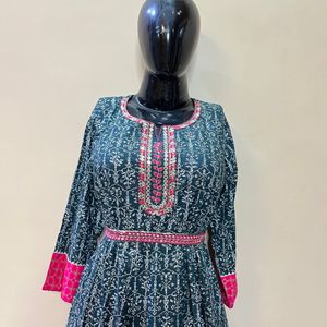 Printed Cotton Anarkali Suit Set