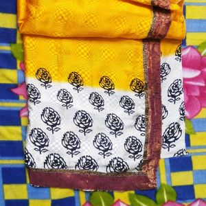 Yellow & White Saree With beautiful design