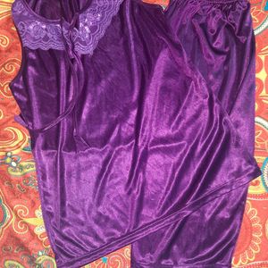 Claura Purple Satin Night Suit