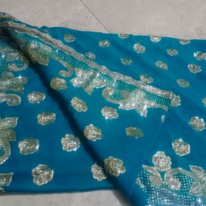 Heavy Fully  Work Blue Color Saree