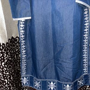 Denim Embroidered Kurta