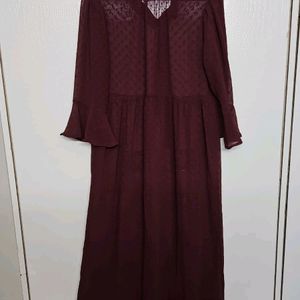 Dressberry Women Maxi Maroon With Bell Sleeve